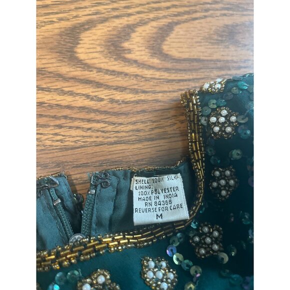 Laurence Kazar New York long sleeved sequined and beaded silk maxi gown size M - Picture 6 of 8